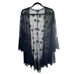 Torrid Black Floral Embroidered Sheer Kimono Cardigan